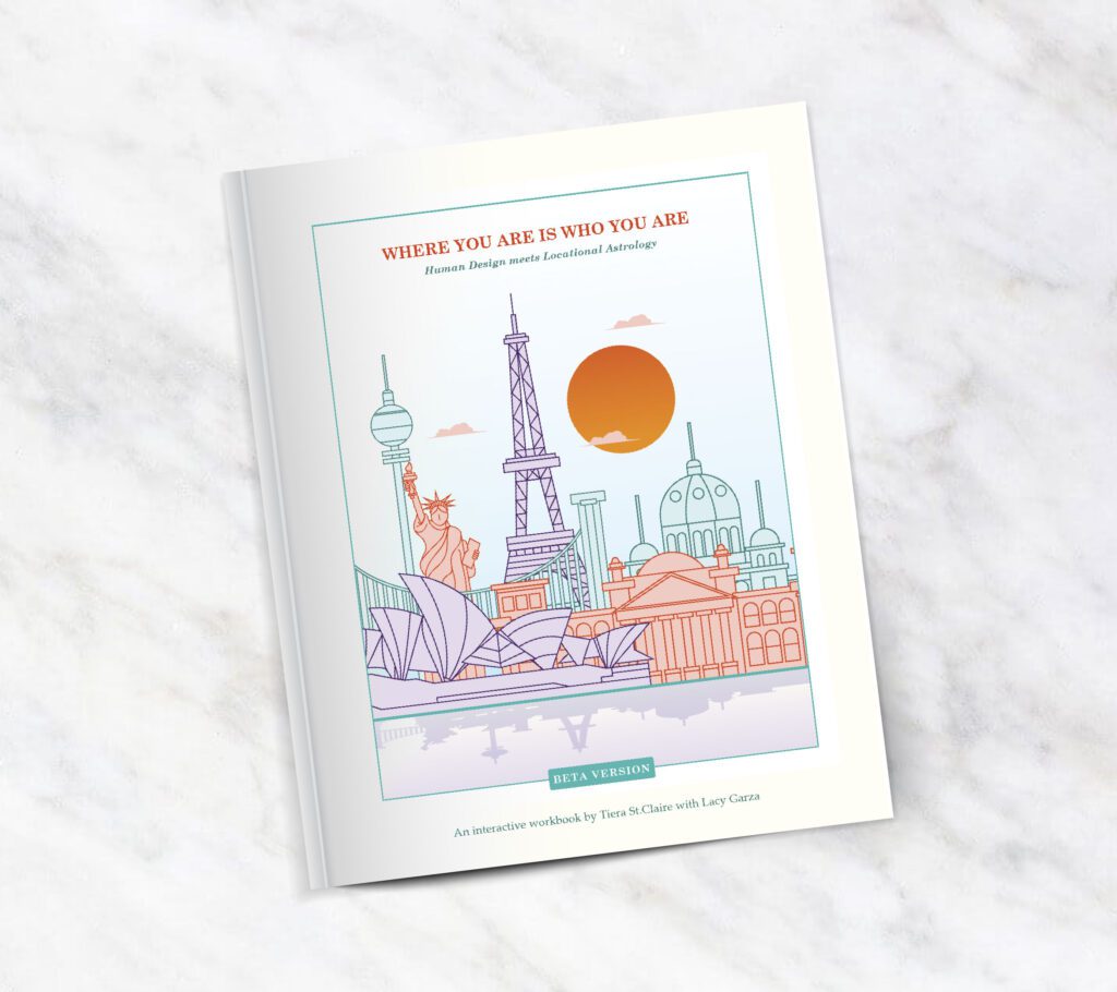 Where You Are Is Who You Are, Human Design & AstroCartography Workbook laying on a marble table