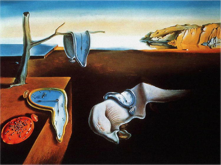 The Persistence of Memory by Salvidor Dali - Art, melting clocks in a surreal landscape